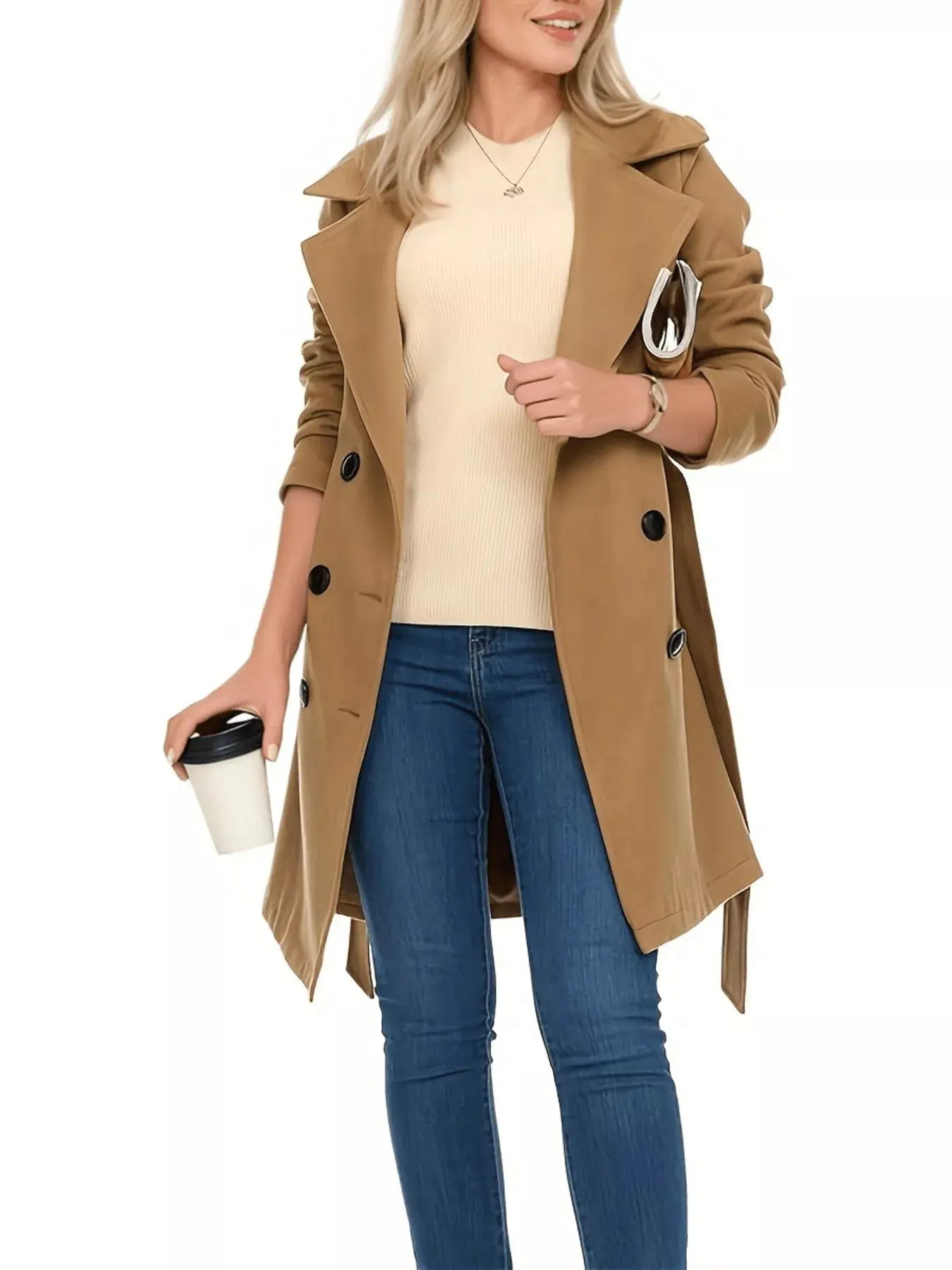 Double Breasted Long Sleeve Coat Simply Love