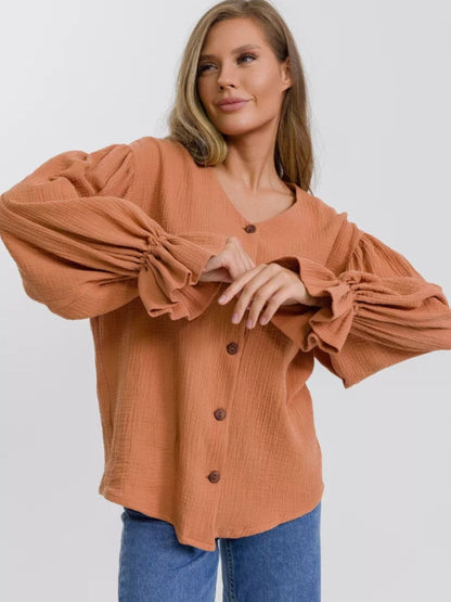 Elegant flounce sleeve shirt