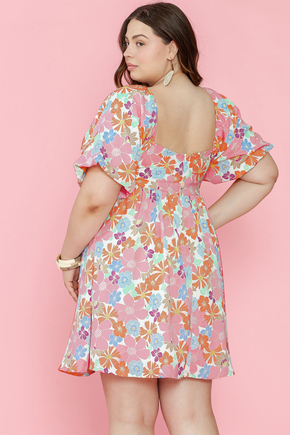 Charming multicolour floral babydoll dress with puff sleeves and square neckline