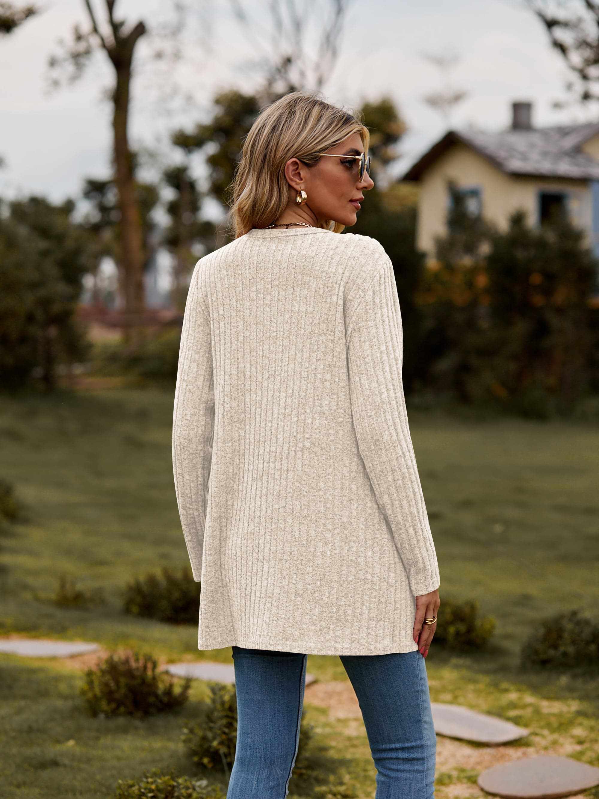 Heathered ribbed cardigan with pockets - Love Salve 