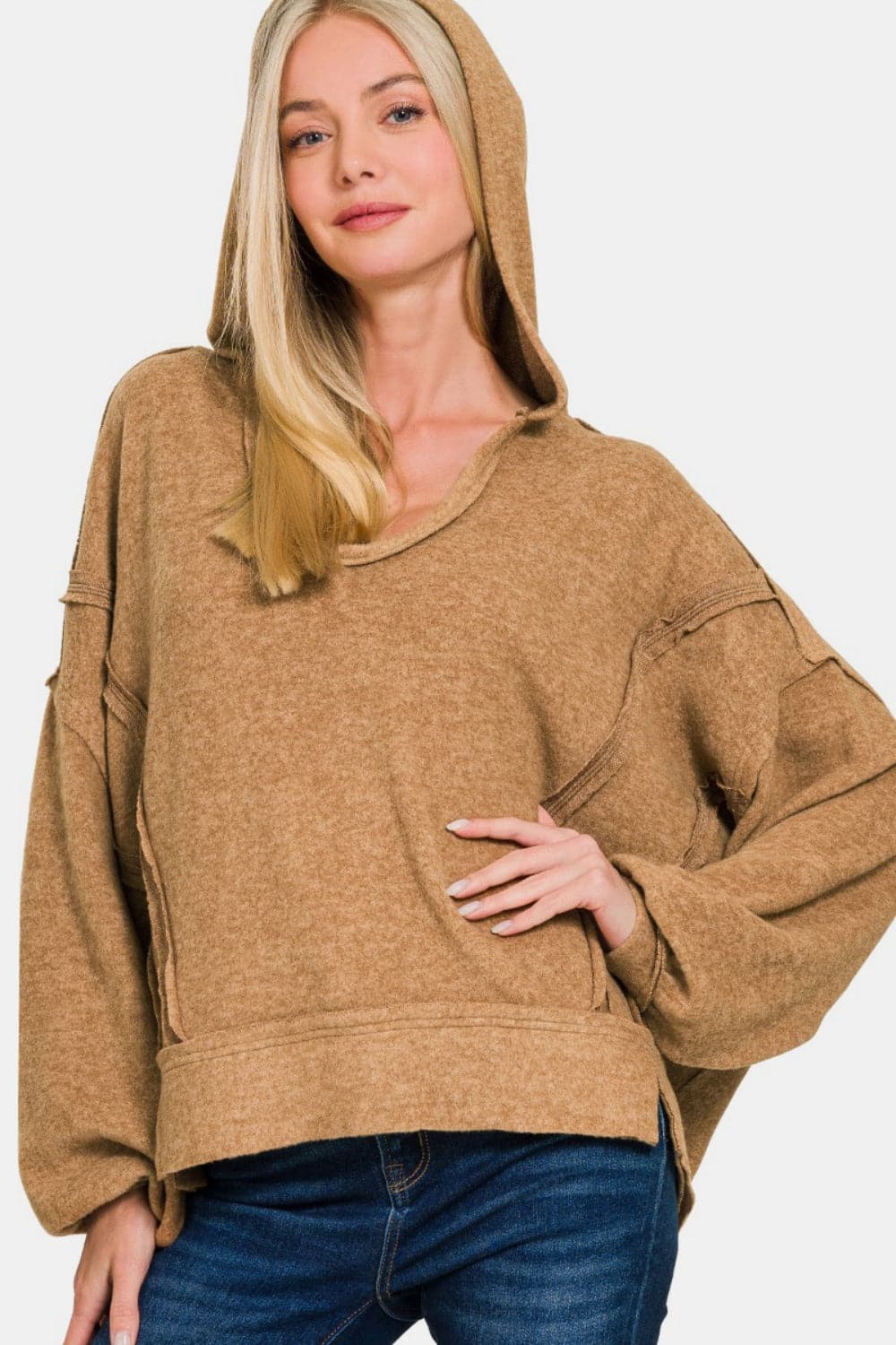 Cozy chic: The Zenana brushed hacci seam detail hoodie