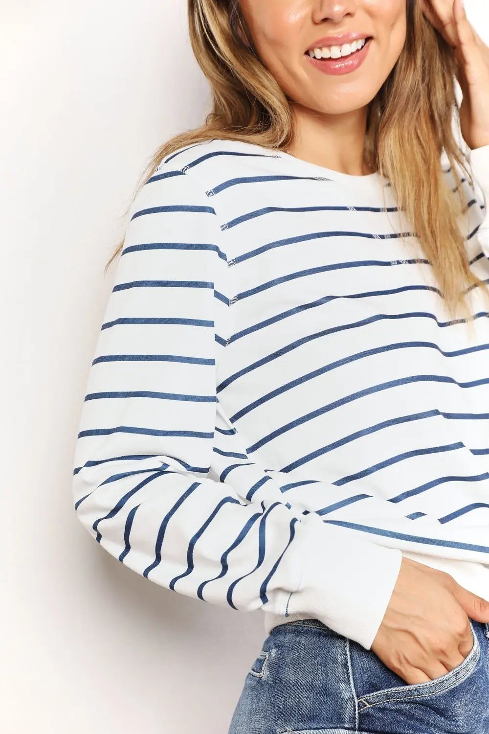 Double Take Striped Long Sleeve Round Neck Top - Love Salve