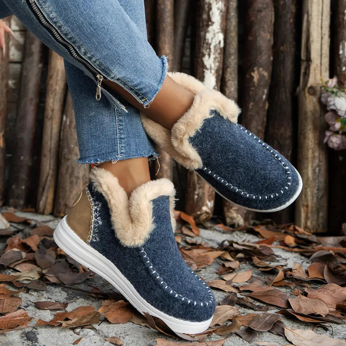 Cozy Fur Trimmed Slip Ons Suede And Rubber Flats Warm Winter Shoes Simply Love