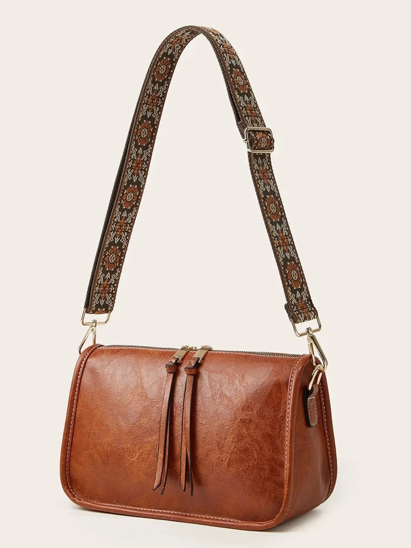 Vintage Style Patterned Strap Crossbody Bag Simply Love
