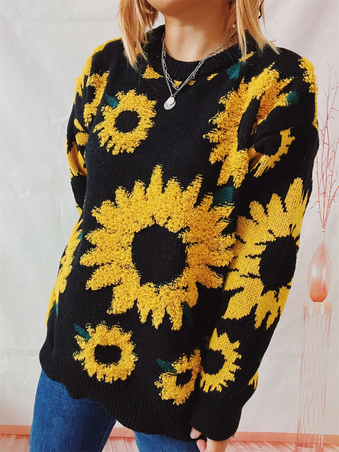 Sunflower Dropped Shoulder Long Sleeve Sweater.