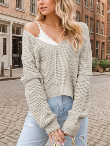 Chic V-neck long sleeve knit sweater