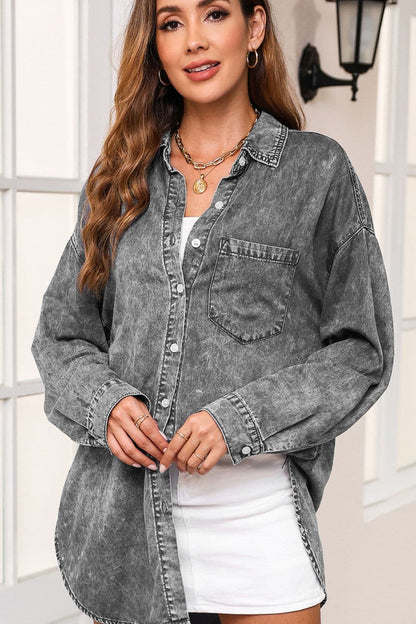 Button Up Dropped Shoulder Denim Top.