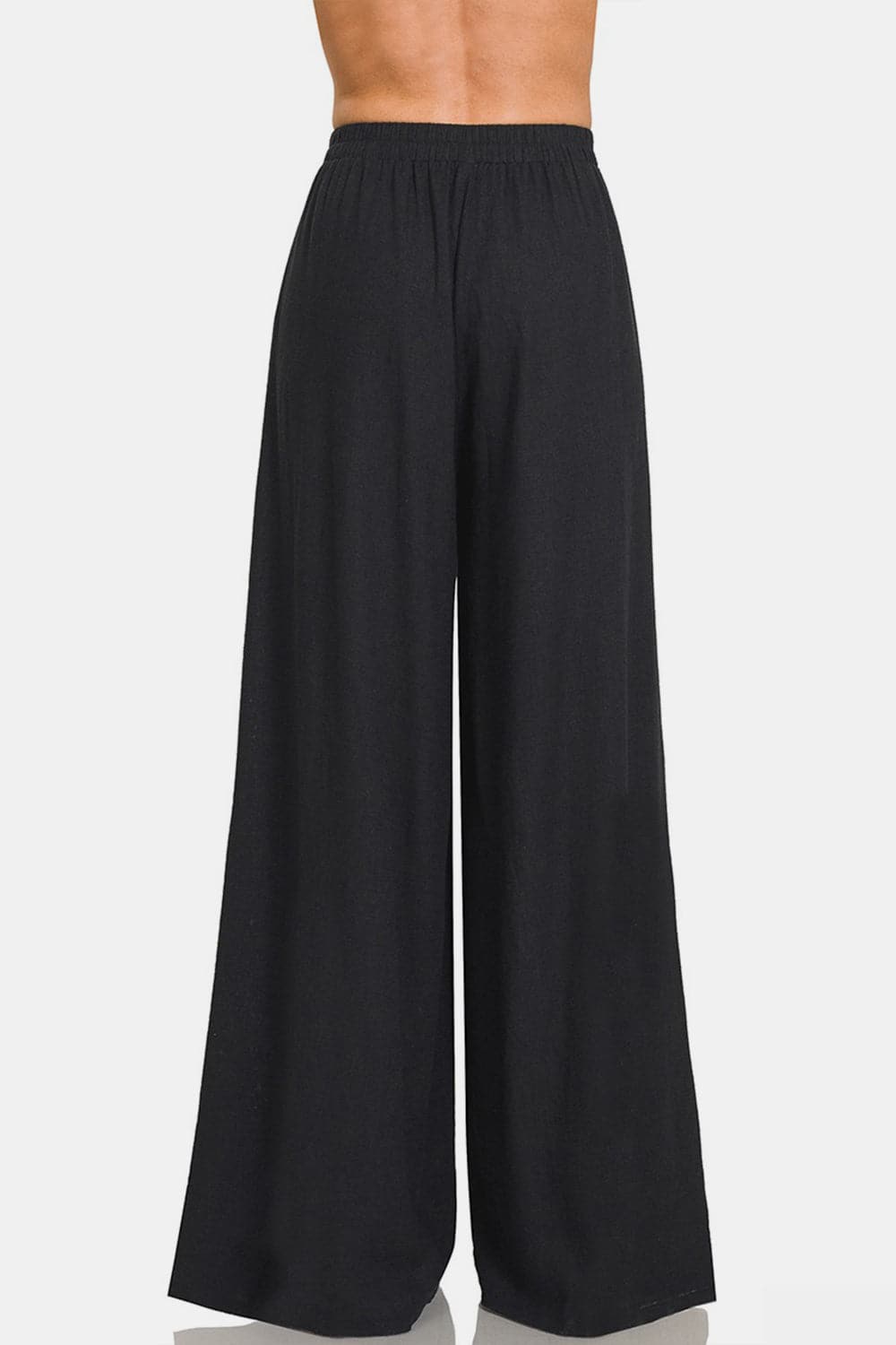 Zenana Pleated Linen Blend Wide Leg Pants.