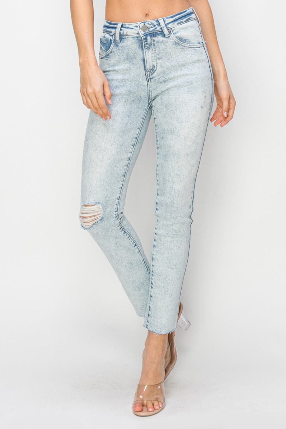 Risen Full Size High Rise Distressed Skinny Jeans.