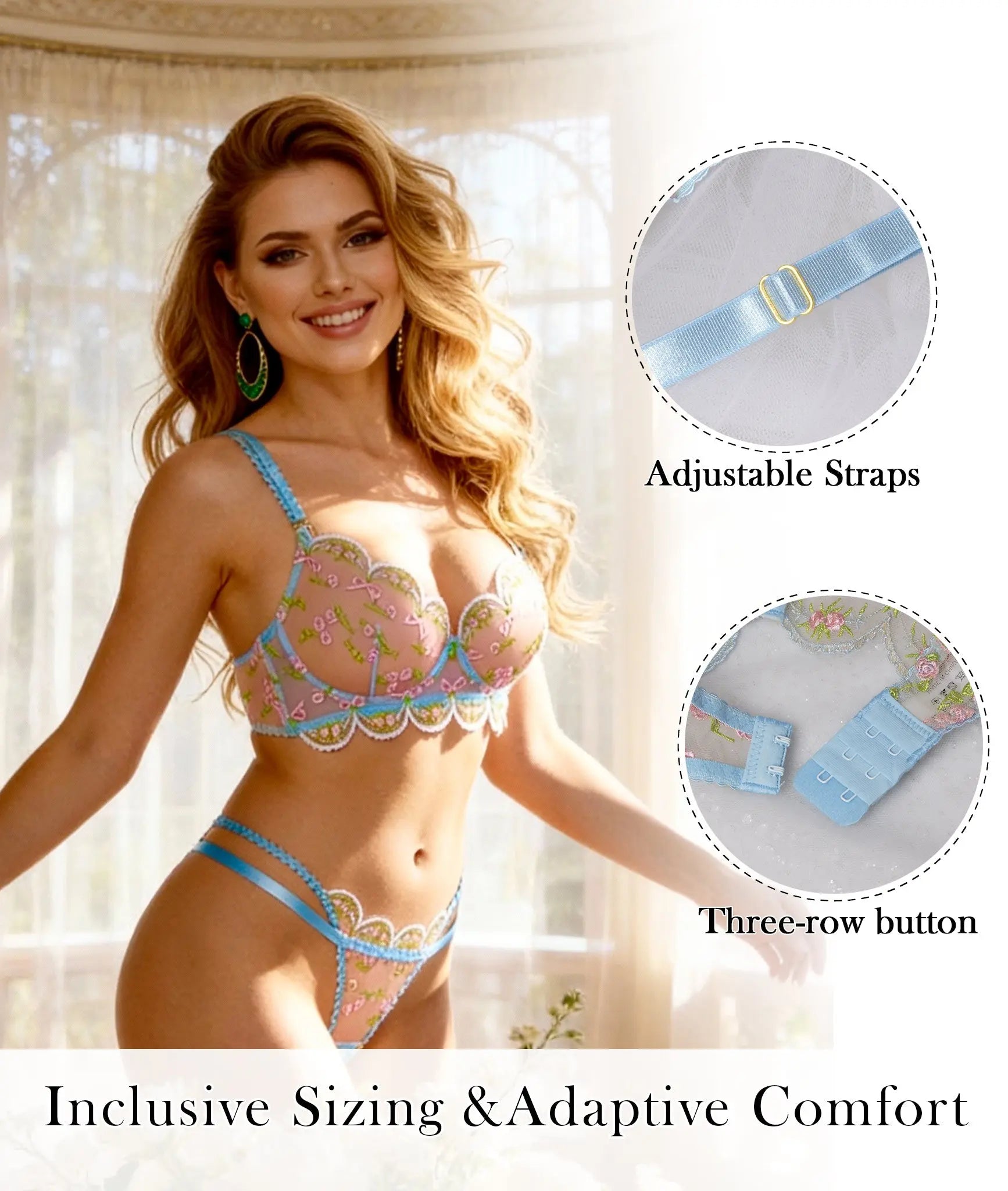 Light Blue Floral Lace Lingerie Set Hello.LA.Girl