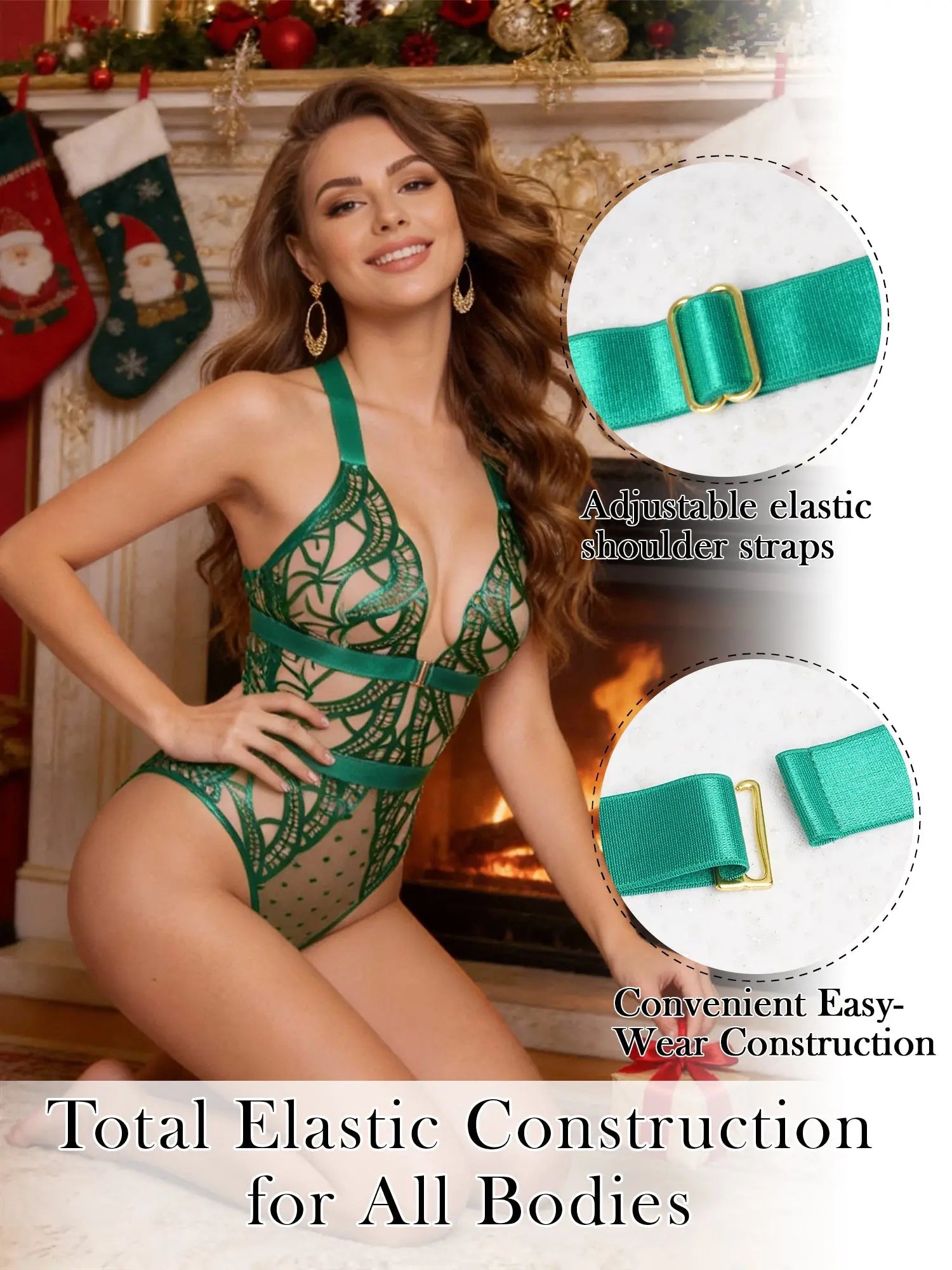 Green Foil Lace Seductive Sheer Bodysuit Hello.LA.Girl