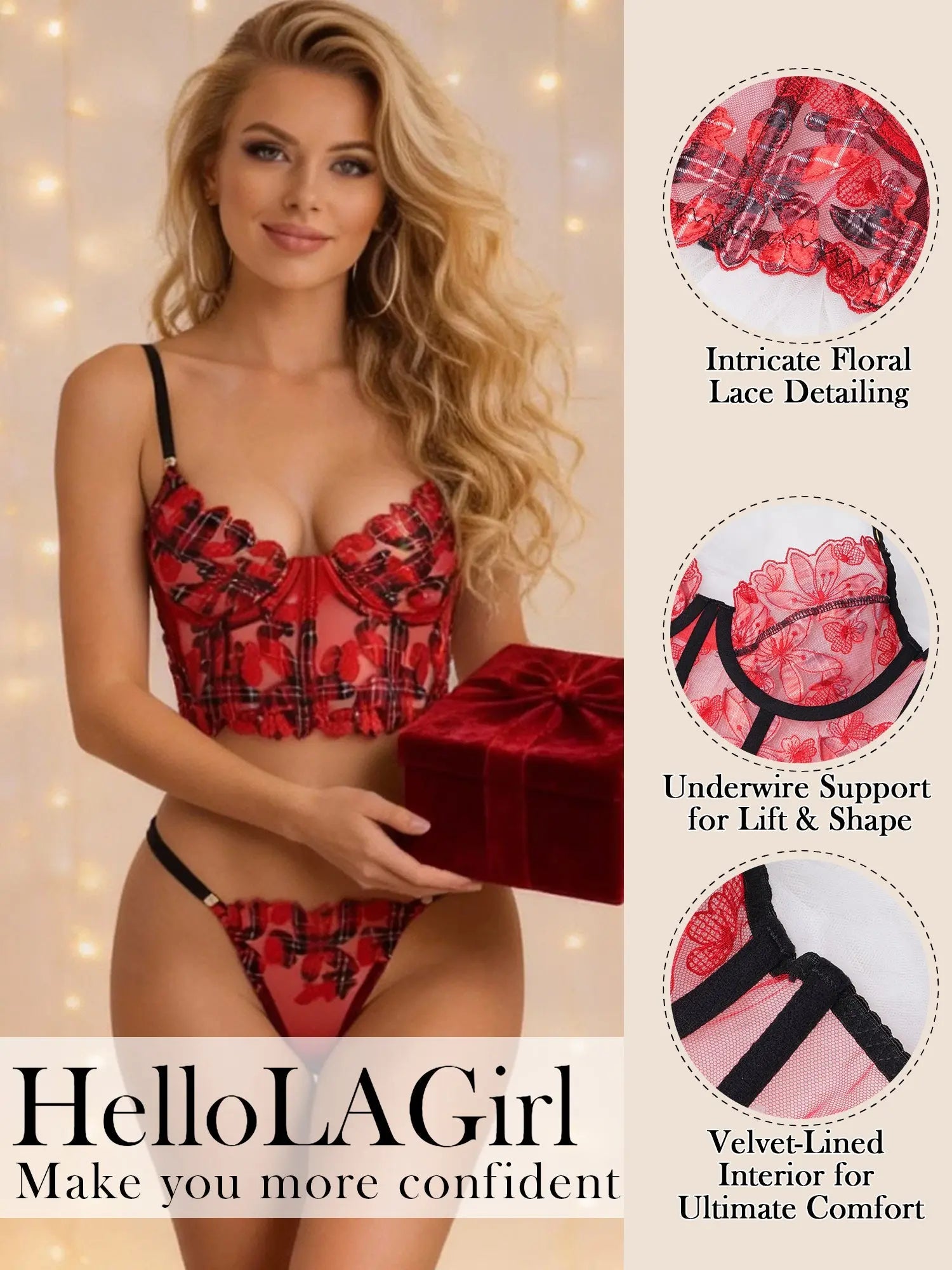 Red Tartan Flower Lingerie Set Hello.LA.Girl