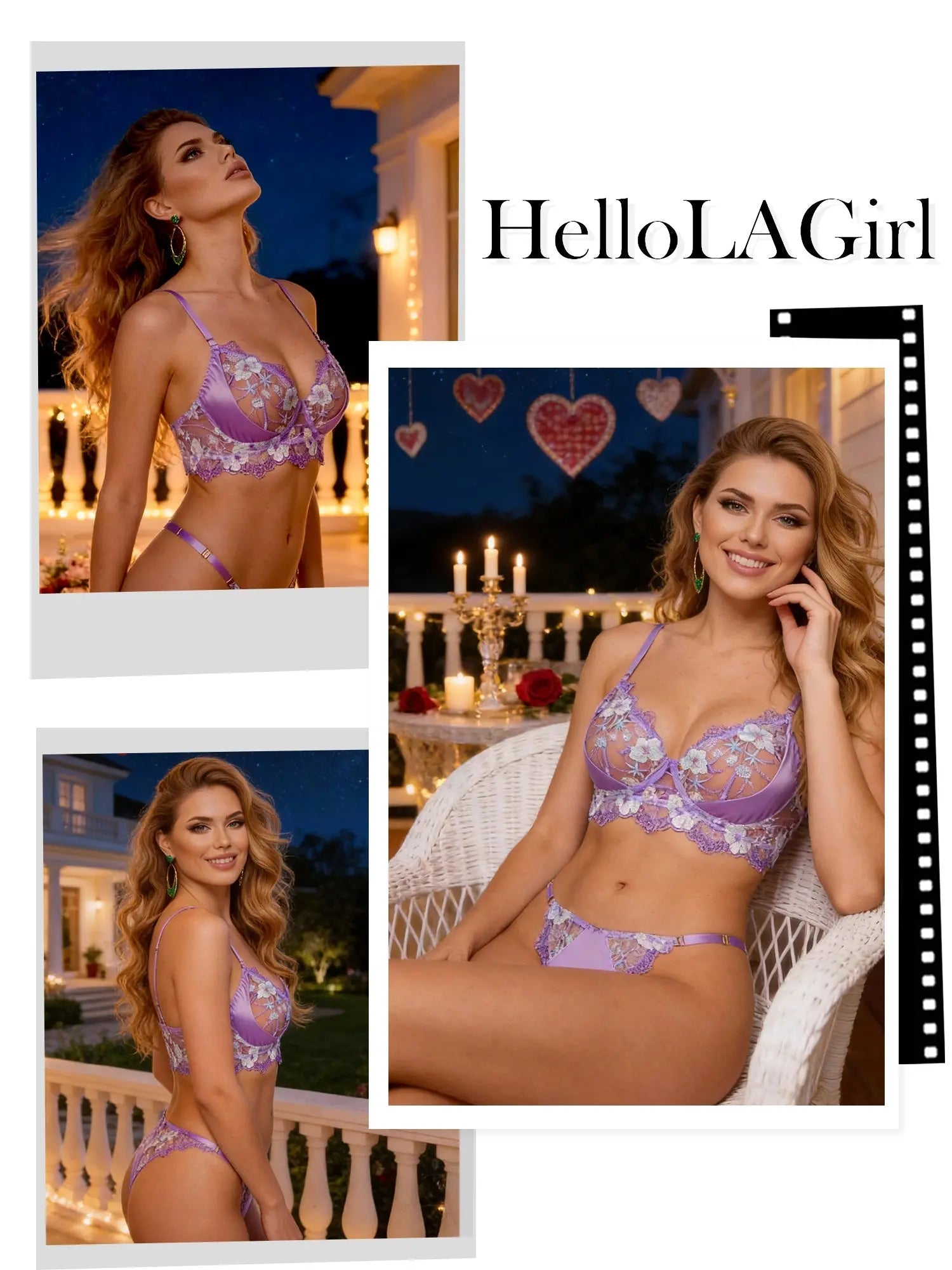 Lavender Floral Embroidered Satin Push-up Lingerie Set Hello.LA.Girl