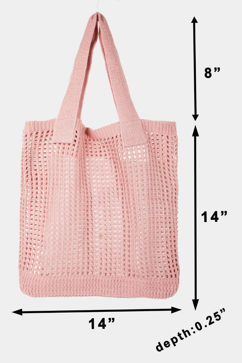 Fame Pointelle Knit Crochet Tote Bag.