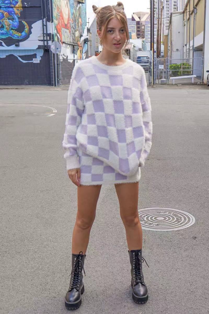 Fuzzy checkered sweater Miss Sparkling