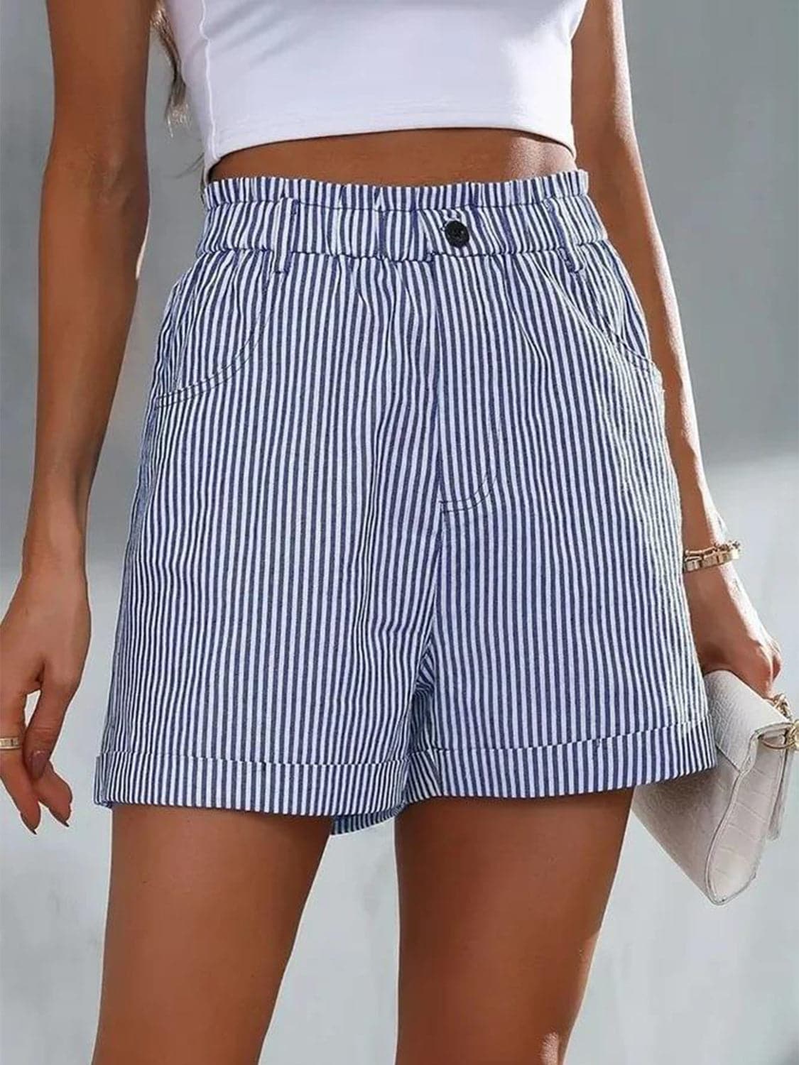 Full Size High Waist Striped Shorts.