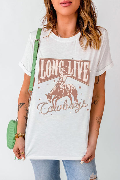 Cowboy Graphic Round Neck Short Sleeve T-Shirt.