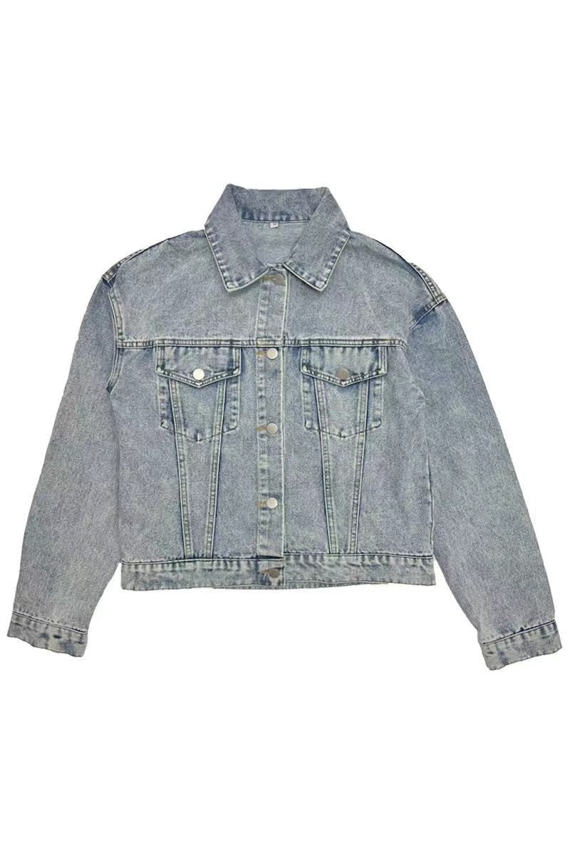 Smile Embroidered Denim Jacket Miss Sparkling