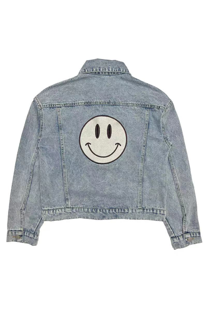 Smile Embroidered Denim Jacket Miss Sparkling