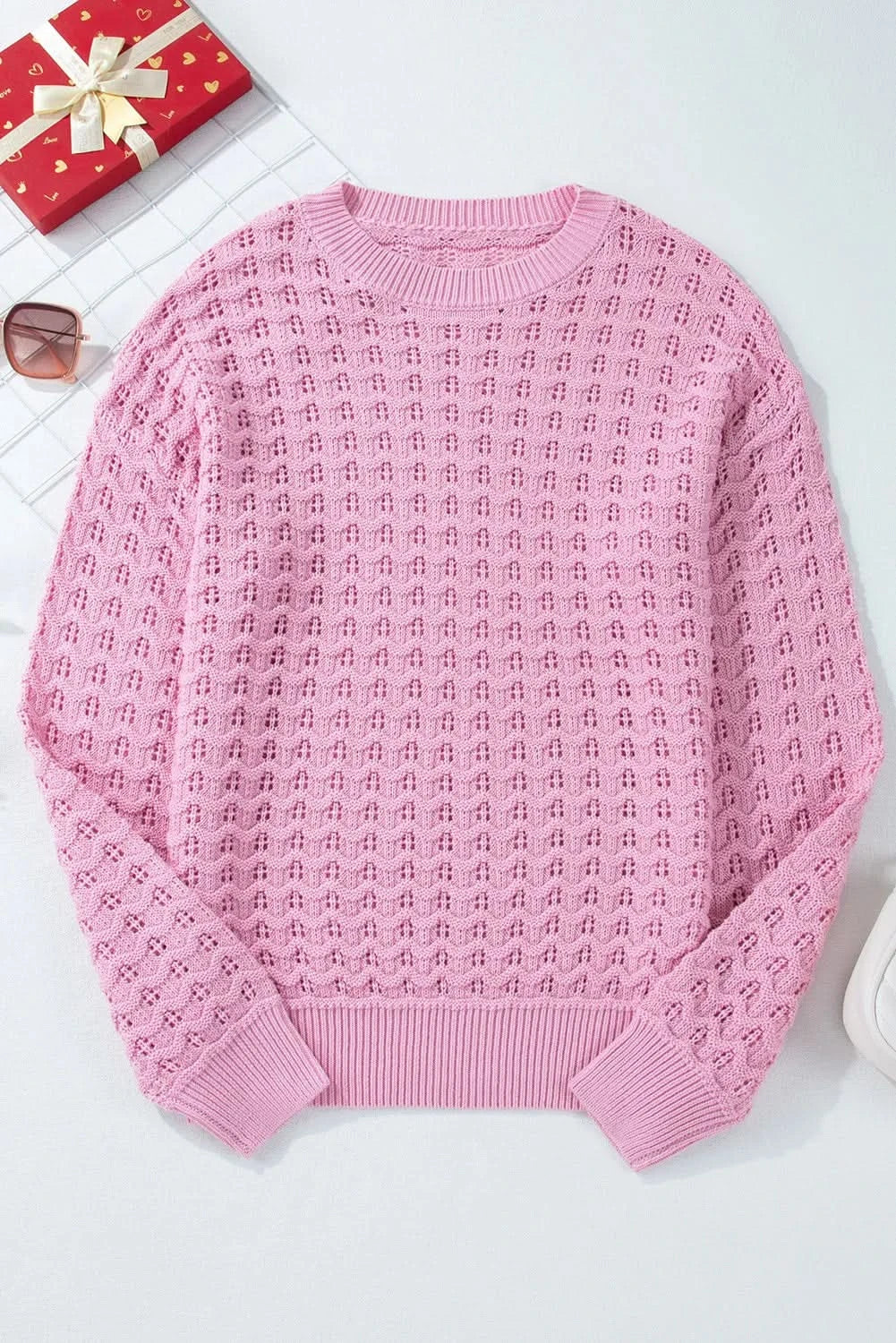 Cozy dropped shoulder long sleeve knit sweater