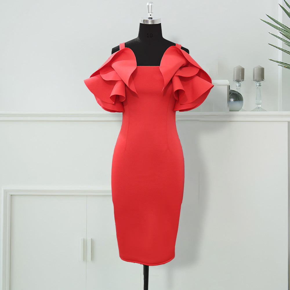 Sexy Spaghetti-Strap Ruffle Elegant Slim High Waist Slimming Sheath plus Size Dress Women Dress Bella Mia