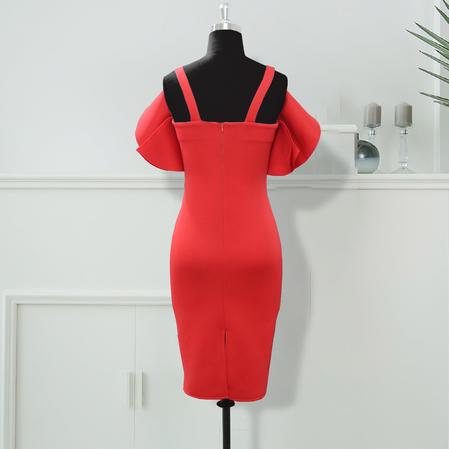 Sexy Spaghetti-Strap Ruffle Elegant Slim High Waist Slimming Sheath plus Size Dress Women Dress Bella Mia