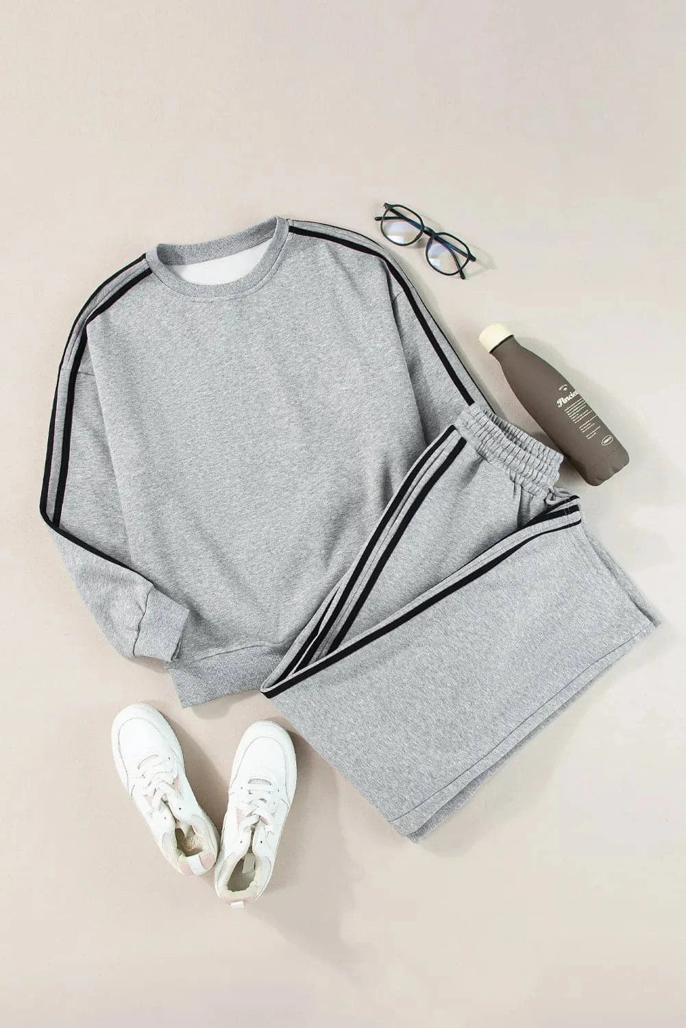 Round Neck Long Sleeve Top and Pants Active Set.