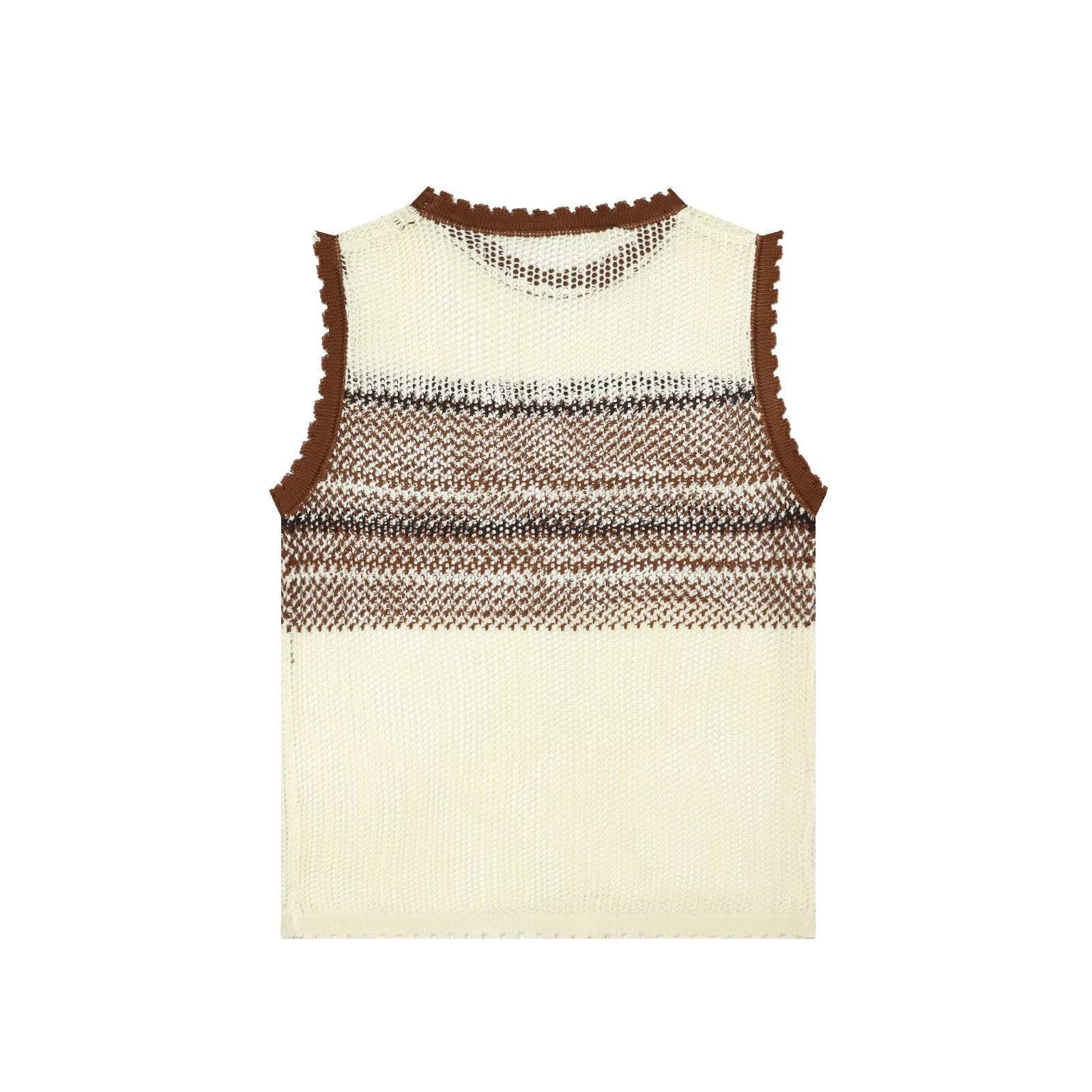 Women Clothing Summer Artistic Contrast Color Design round Neck Knitted Vest Top