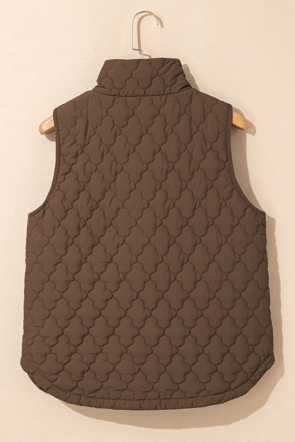 Dark Brown Flower Shape Quilted Zip Up Winter Vest With Snap Buttons Dear-Lover Dropshipping