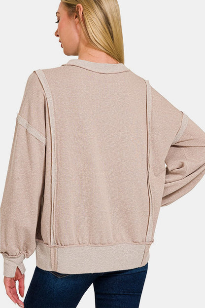 Zenana Washed Exposed-Seam Sweatshirt.