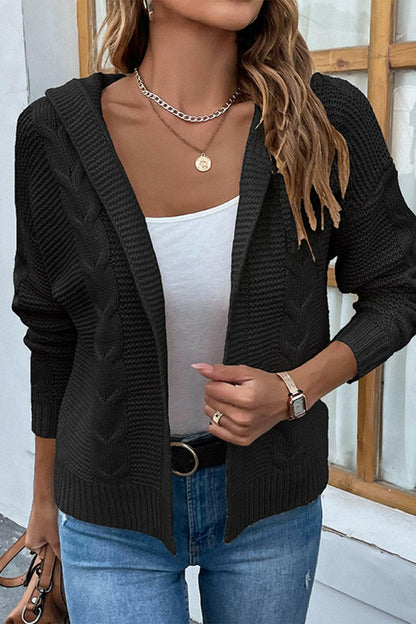 Cable-Knit Dropped Shoulder Hooded Cardigan.