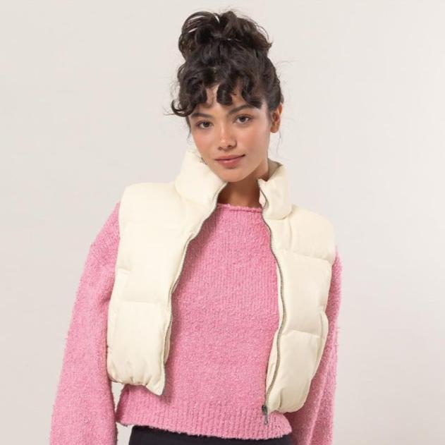 Leather Zip Up Cropped Puffer Vest Coco’s Tee Boutique