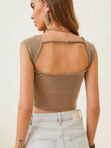 Cutout Cap Sleeve Crop Top.