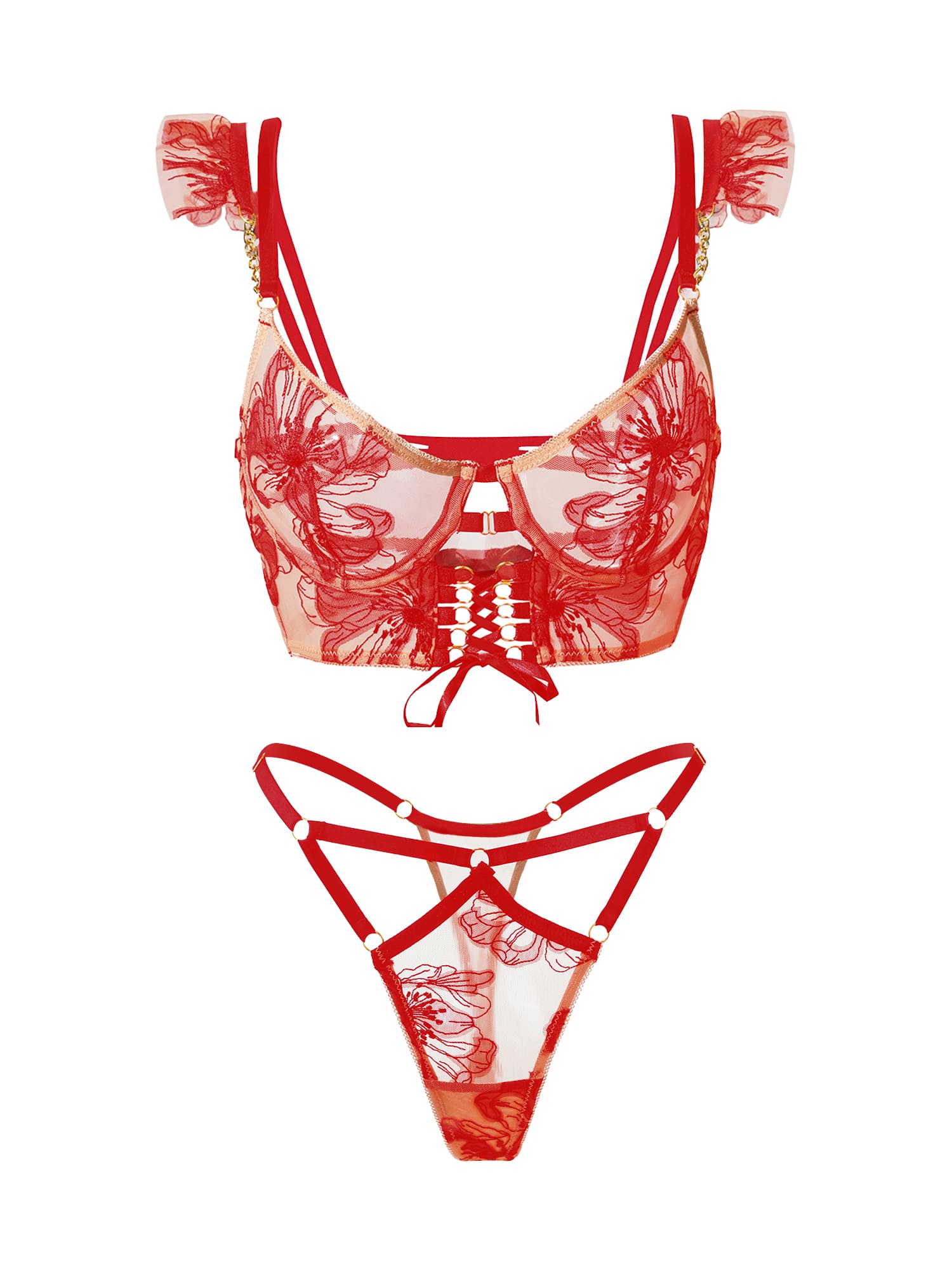 Diana Red Sculpting Body Lingerie Set With Lace Bra Thong Hello.LA.Girl