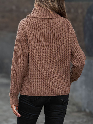 Turtleneck Dropped Shoulder  Pullover Sweater.