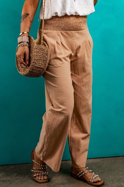 Smocked Elastic Waist Pants with Pockets.