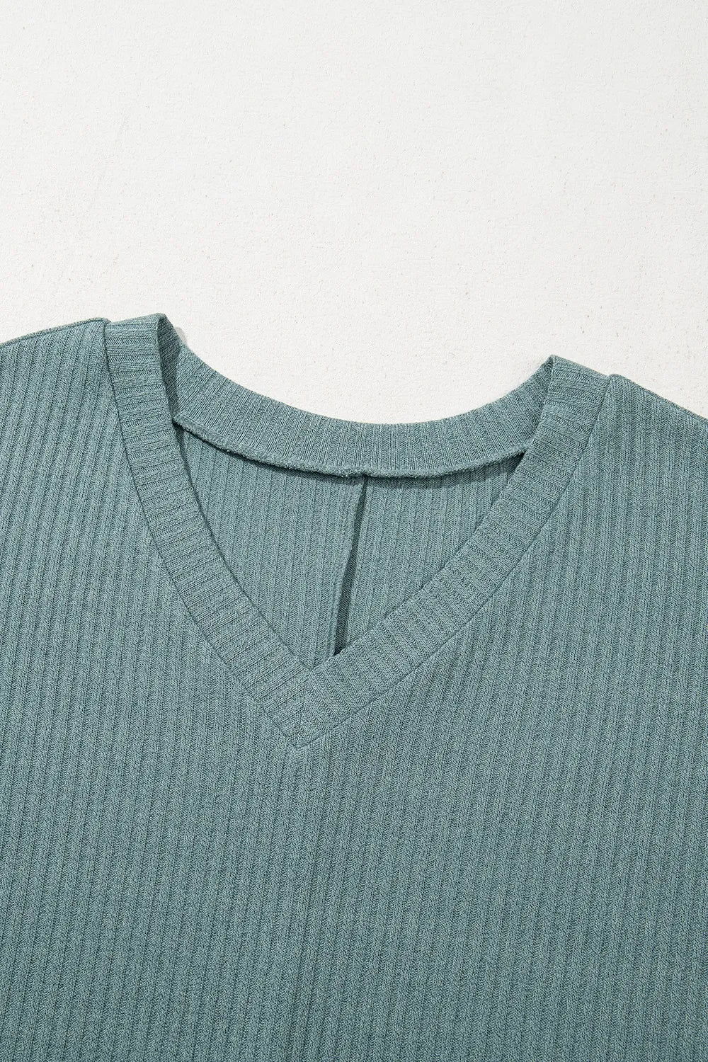 Oversized Ribbed Knit V Neck Dolman Short Sleeve Top Simply Love