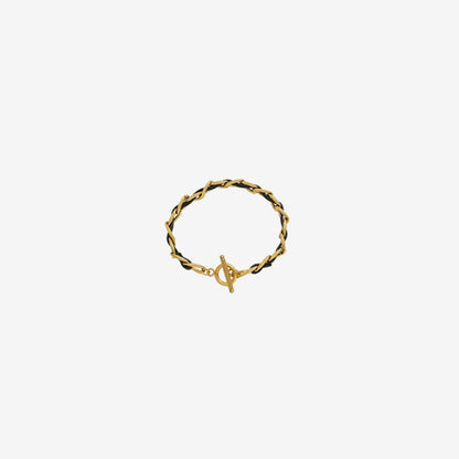 18K Gold-Plated Leather Chain Bracelet.