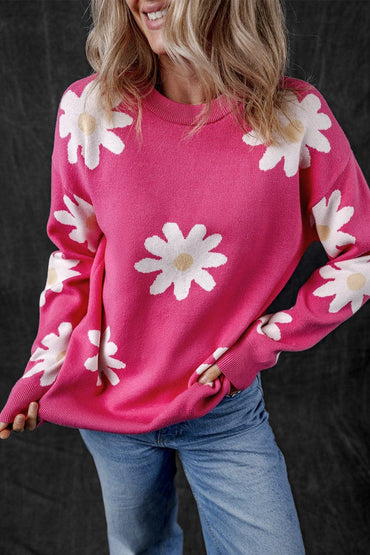 Daisy Round Neck Dropped Shoulder Sweater.