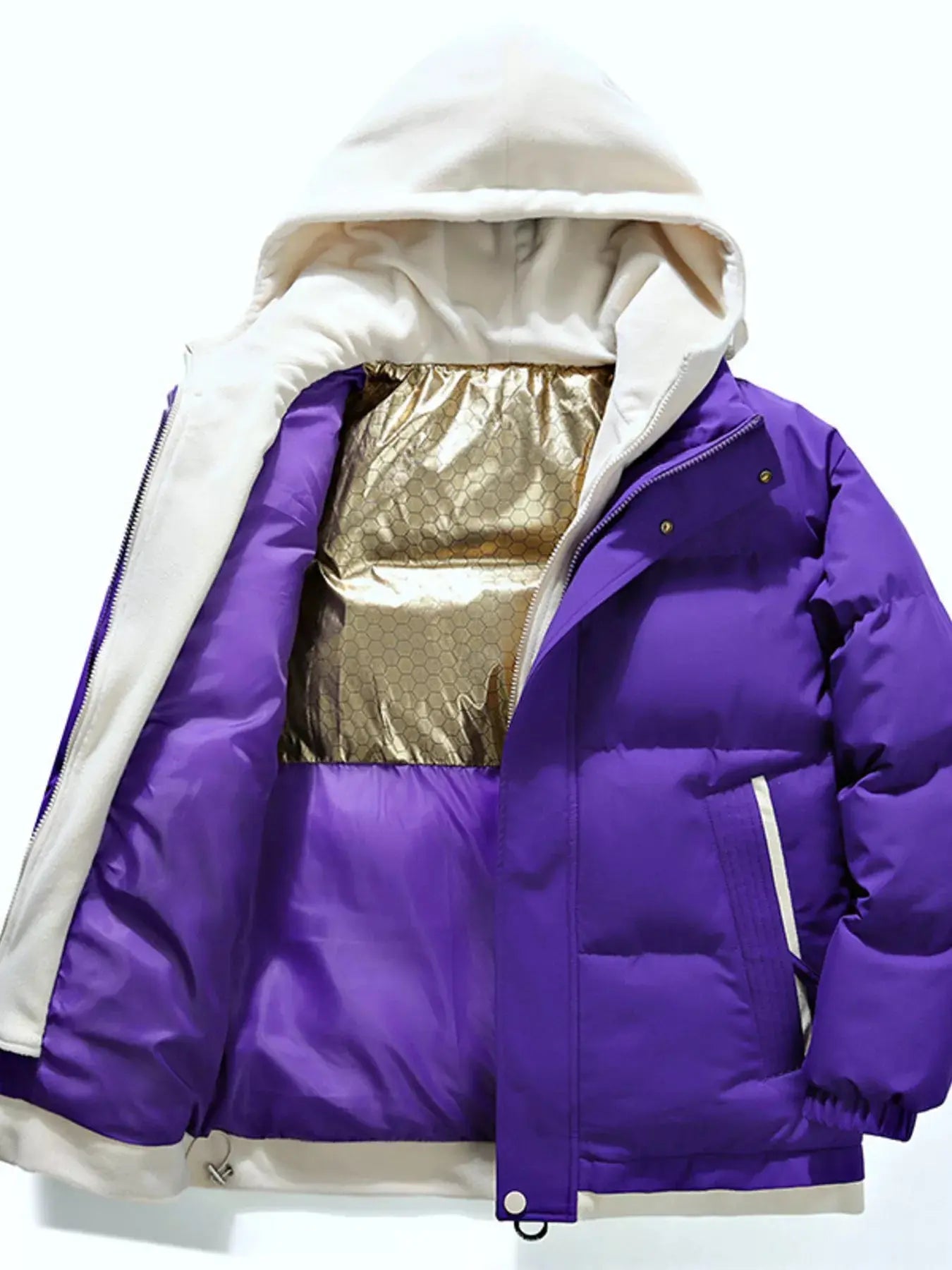 Men's Full Size Two-Tone Hooded Puffer Jacket Plus Size Simply Love
