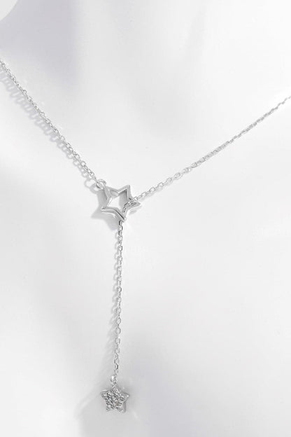 925 Sterling Silver Zircon Star Drop Necklace.