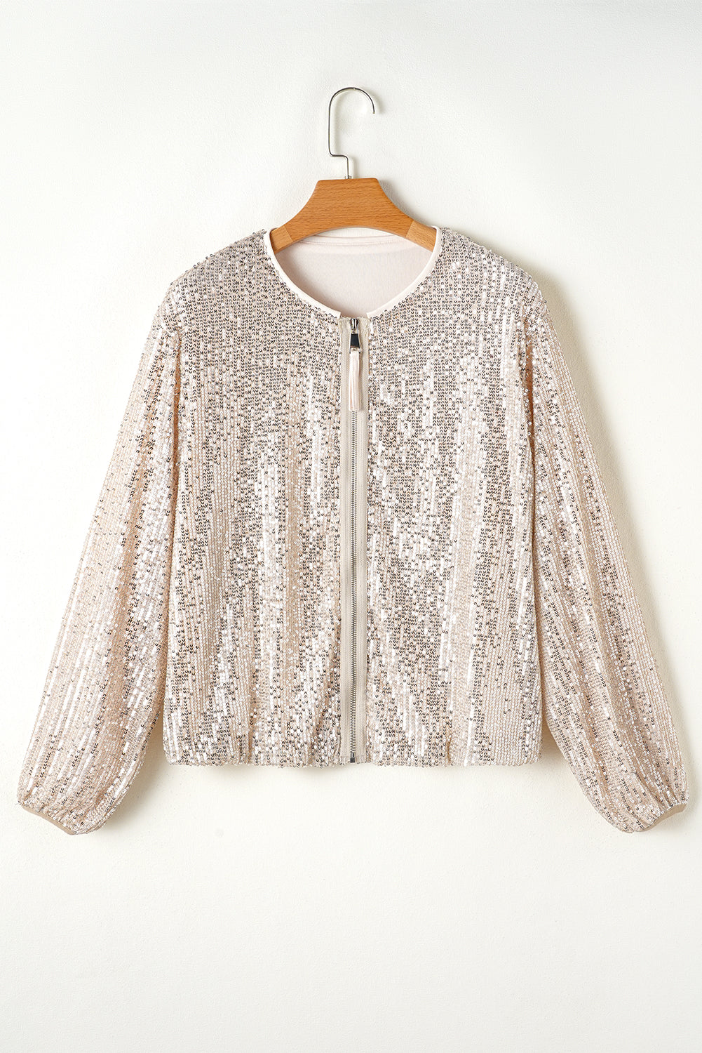 Glamorous apricot sequin zip-up jacket with long sleeves