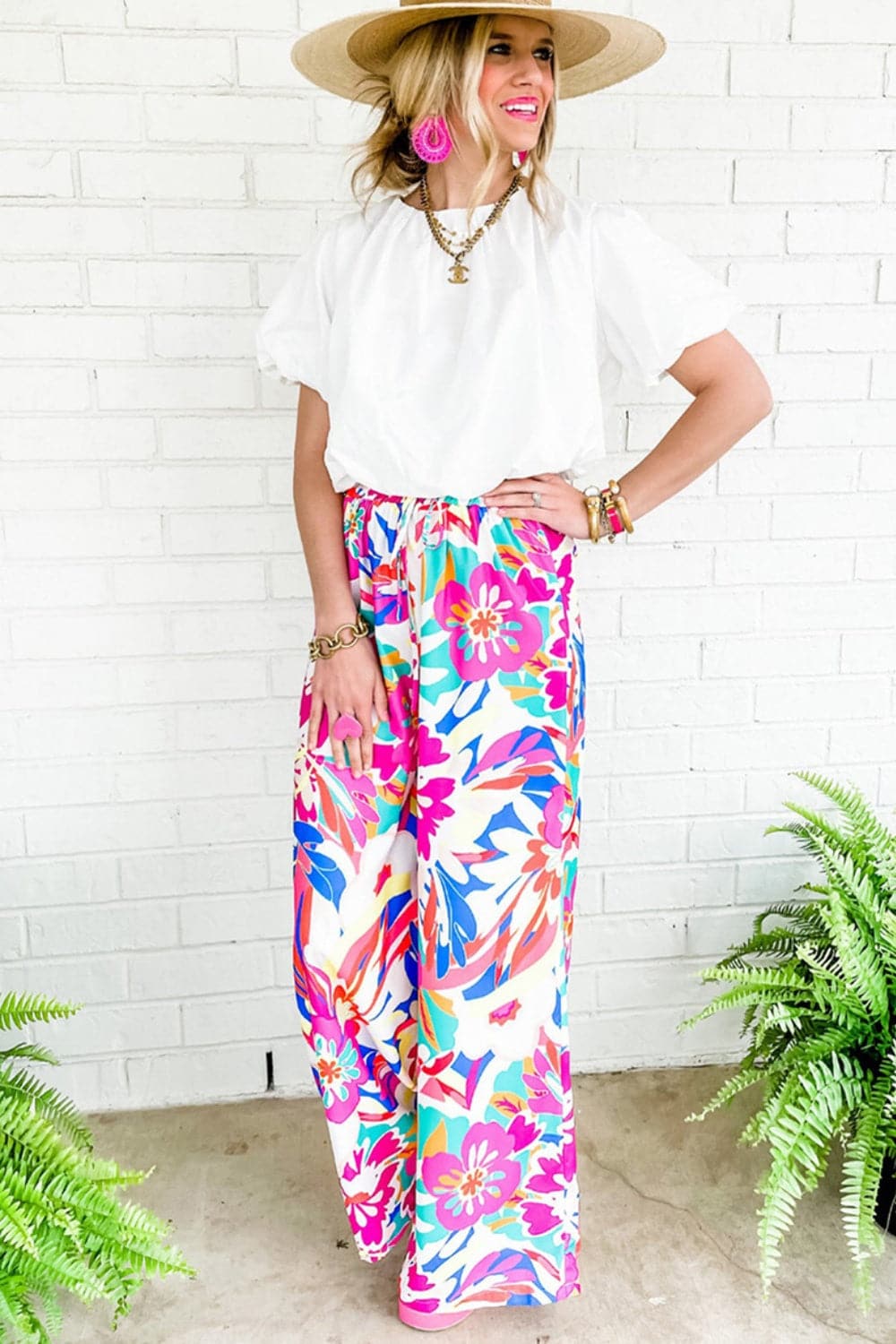 Printed Wide Leg Pants.