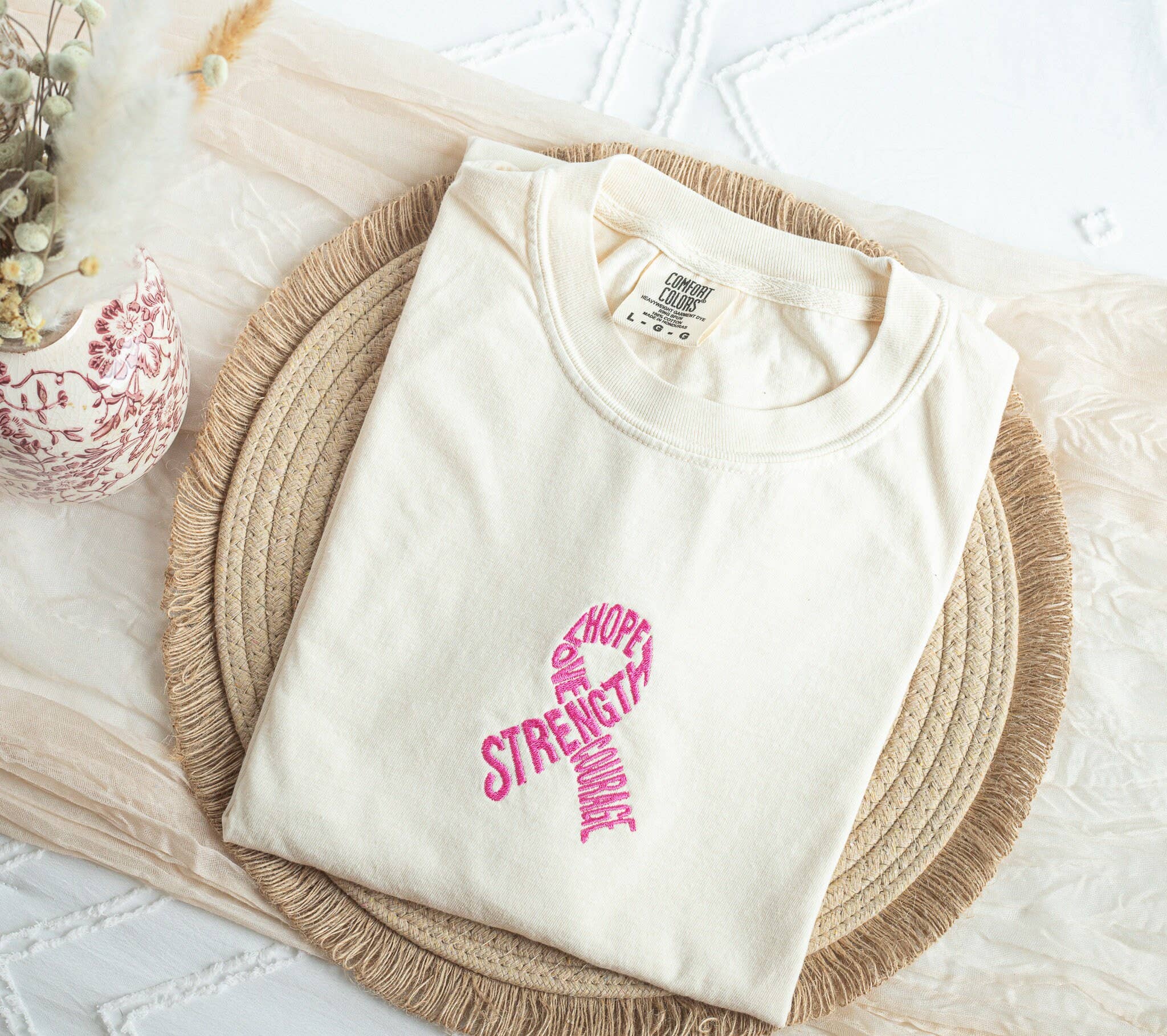 Embroidered Pink Ribbon Breast Cancer Awareness Tee Coco’s Tee Boutique