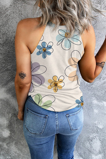 Beige floral tank top, sizes S-XL