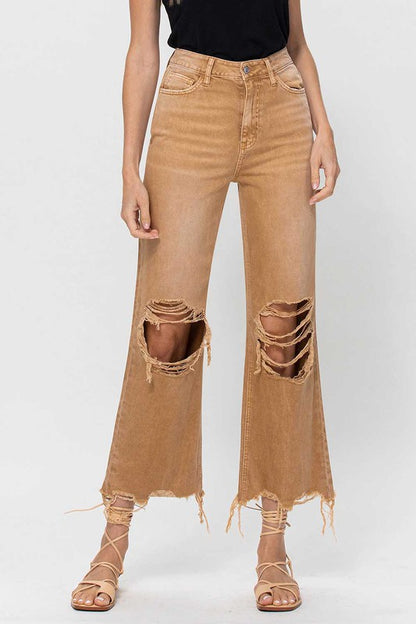 90's Retro High-Waisted Crop Flare Jeans