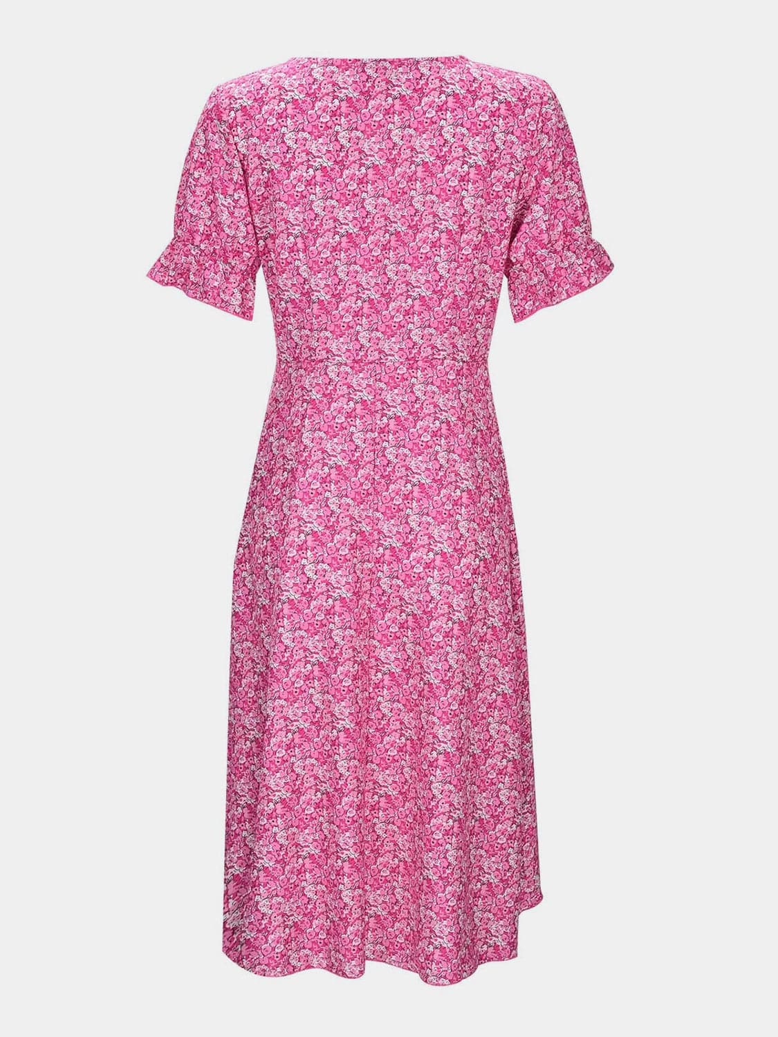 Full Size Printed Surplice Flounce Sleeve Midi Dress.