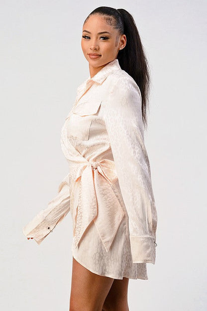 Satin Luxe Leopard Wrap Shirt Dress