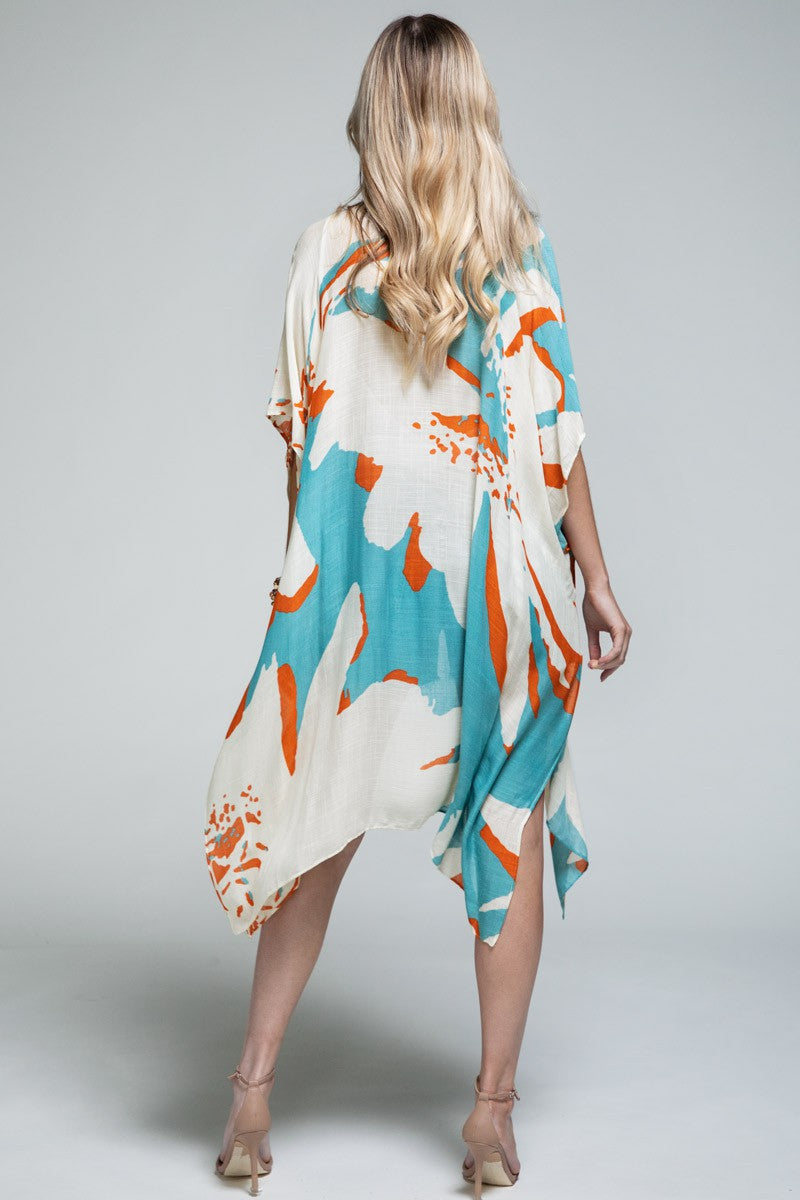 Aquamarine Ocean Bloom Kimono Wrap Floral Beach Cover Fitkitty Culture Athleisure Wear, Yoga Wear & Women's Clothing