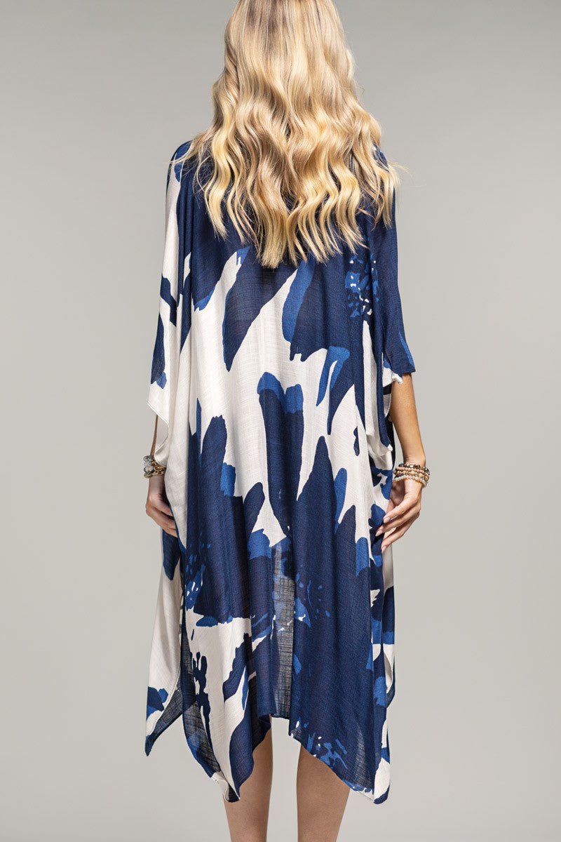 Ocean Bloom Kimono Wrap Navy Floral Beach Cover Up Fitkitty Culture Athleisure Wear, Yoga Wear & Women's Clothing